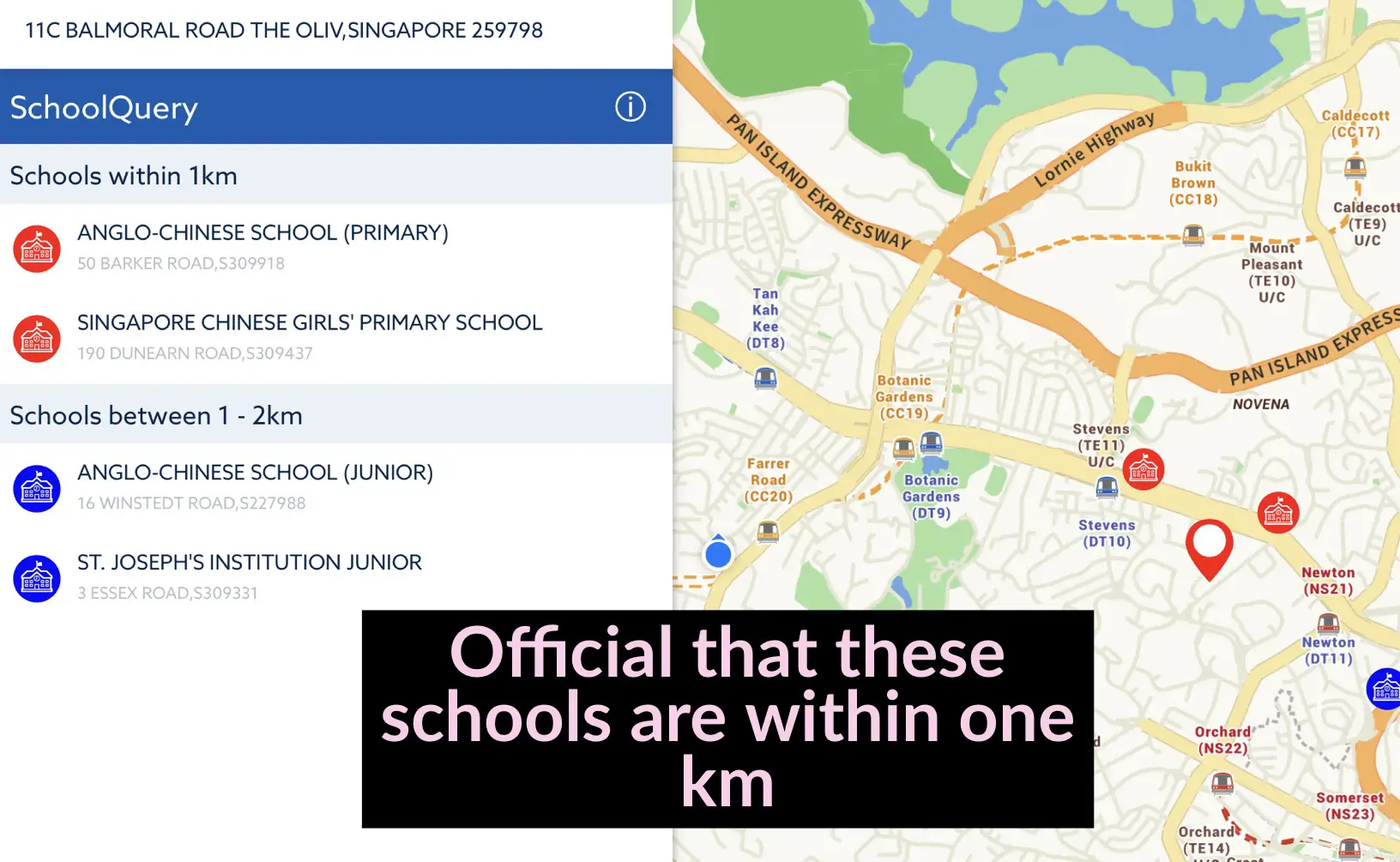 What are the schools within 1 km of the Hyde